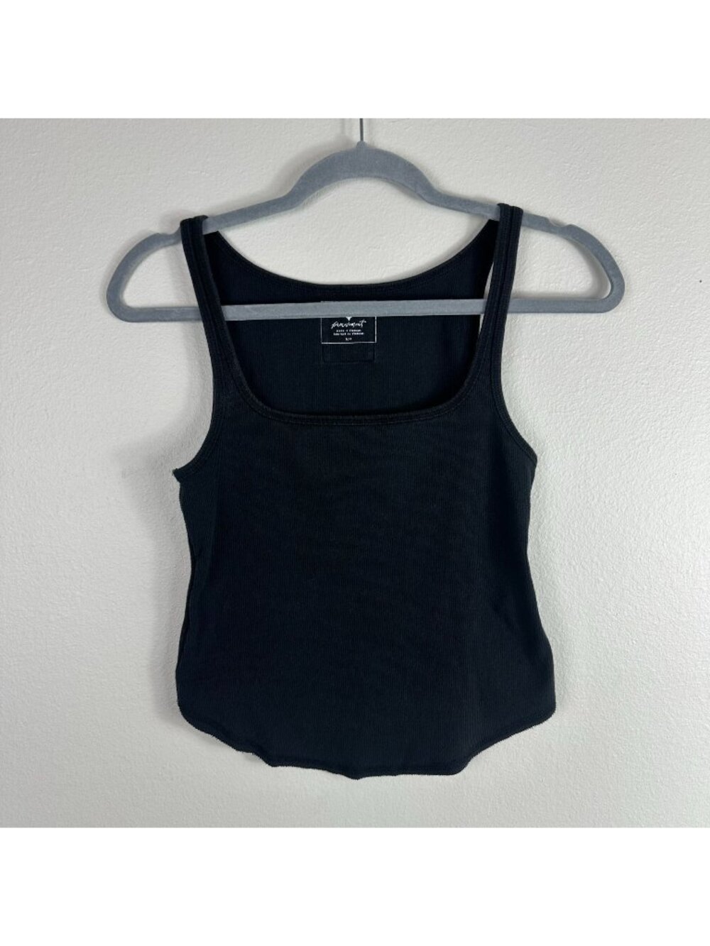 Free People Movement Black Ribbed Square Neck Tank S Minimalist Contemporary Str